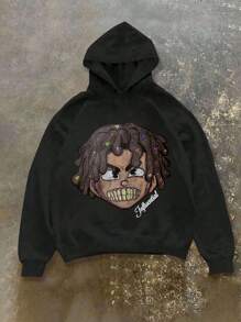 Tween Boy Cartoon Character Printed Long Sleeve Sweatshirt, Fall/Winter - Black - View 1