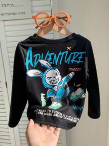 SHEIN 柔软休闲时尚百搭兔子图案印花长袖 T 恤，适合秋冬季男宝宝