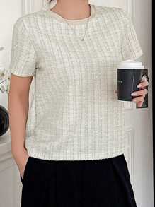 Dazy Star Camiseta casual de mujer de unicolor con cuello redondo y manga corta - Blanco - Ver 8