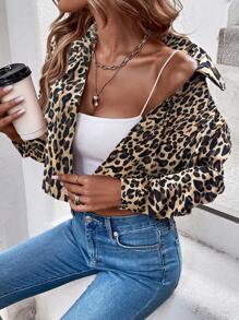 Calvaya Damska kurtka z długim rękawem i guzikami w panterkę, szykowna, stylowa kurtka