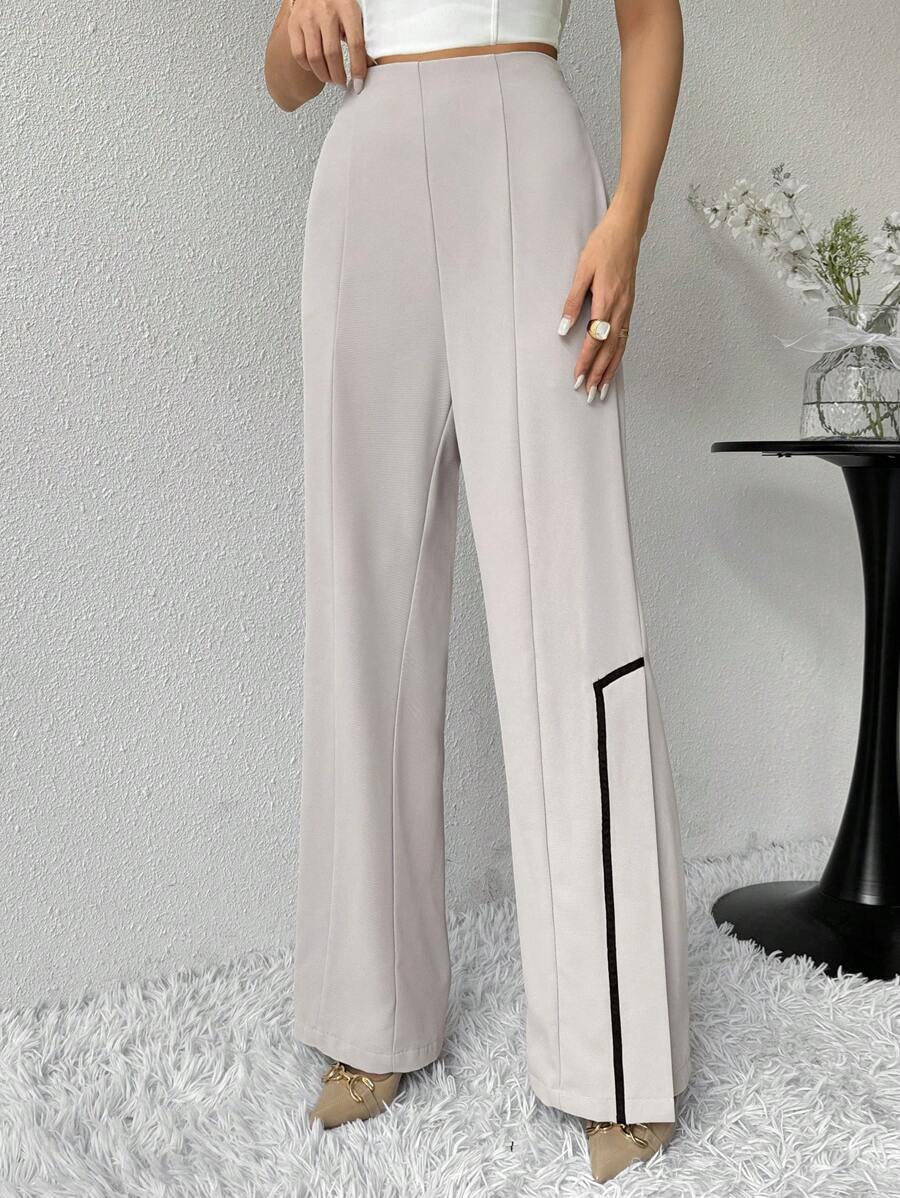 Modelyn Quần ống đứng lưng cao xẻ tà bên hông cho nữ - Màu be - Xem 1