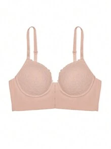 性感浪漫休闲舒适前扣蕾丝文胸，采用提升和聚拢设计，防下垂，罩杯调节，1 件套