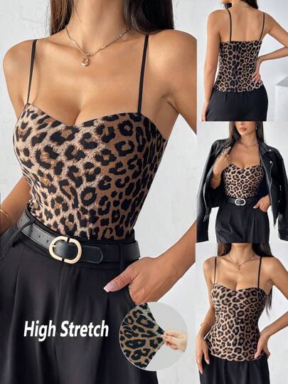 Chiquease Leopard Print Sexy Date Party Valentine's Day Nightclub Bar Spaghetti Straps Tube Top Bottom Double Layer Lining Thickened Autumn And Winter Regular Camisole Top Inner Wear Tank Top Graphic Cheetah Print Tees Women Tops