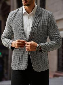 Manfinity Mode 男士时尚千鸟格翻领休闲西装外套，秋季