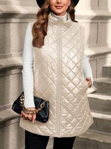 SHEIN Clasi Plus Size Front Zipper Long Sleeve Leopard Print Pocket Casual Padded Coat For Autumn And Winter Fall