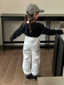 SHEIN 3pcs Young Girls Casual Comfy Digital & Letter Print Thermal Lined Elastic Waist Pants, Pink/White/Black, For Daily, Work, Sports, Spring Autumn - Multicolor - View 12