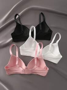 3pcs/Set Women Bra With Underwire (Black + White + Pink) - Multicolor - View 2