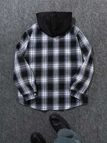 SHEIN TeenBoy 1pc Casual Versatile Japan And South Korea Street  Style Warm Lapel Thick Plaid Splicing Cap Even Loose Jacket Back To School Clothes; Fall Clothes; Teen Boy Clothes; Teen Boy Jackets Autumn/Winter - Multicolor - View 2