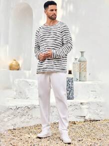 Manfinity Homme Men's Striped Knit Pullover Sweatshirt - Grey - View 4