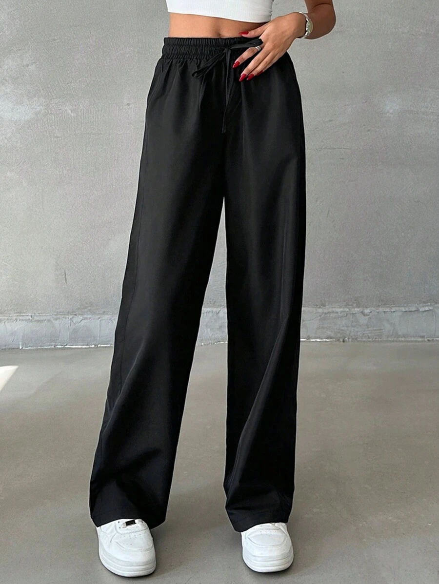 RueChic Women's Solid Drawstring Waist Parachute Pants - Navy Blue - View 1