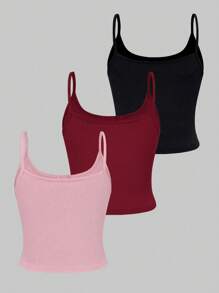 Chiquease Summer Ribbed Buttoned Half-Open Strap Camisole - Multicolor - View 2