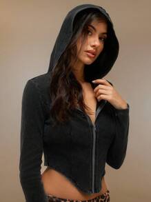 SHEIN Unity Women Zipper Hoodie Long Sleeve Casual Sweatshirt - Dark Grey - View 7