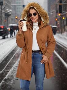SHEIN Clasi Plus Size Solid Color Hooded Drawstring Pocket Long Sleeve Jacket, Autumn/Winter Clothes
Curve Size Women's Long Sleeve Drawstring Waist Hooded Casual Loose Jacket, Fall/Winter, Fleece Jacket, Winter Women Coat Winter Clothes