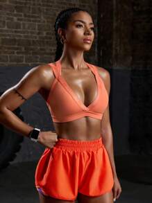 Powerista 女士字母针织休闲日常健身运动胸罩 - 橘色 - 查看 6