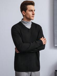 Manfinity Homme 男士休闲长袖毛衣，秋冬 - 黑色 - 查看 7