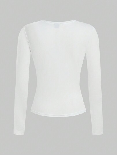SHEIN EZwear 女士 2 件黑白休闲长袖修身长 T 恤套装，适合秋冬季