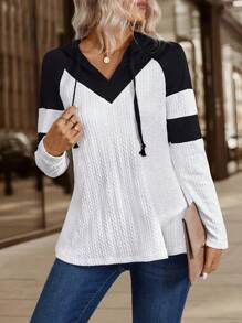 SHEIN LUNE 女式休闲插肩袖撞色连帽衫上衣，春秋季