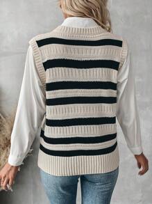 Chiquease Women Casual Colorblock Striped Pattern Knitted Sweater Vest, Shirt Not Included