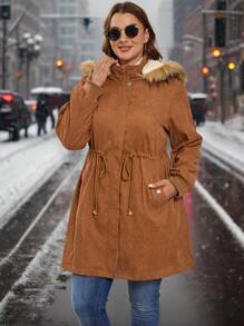 SHEIN Clasi Plus Size Solid Color Hooded Drawstring Pocket Long Sleeve Jacket, Autumn/Winter Clothes
Curve Size Women's Long Sleeve Drawstring Waist Hooded Casual Loose Jacket, Fall/Winter, Fleece Jacket, Winter Women Coat Winter Clothes