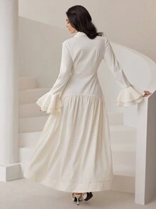 Modelyn Đầm dài thanh lịch cho nữ có tay loe và cổ, Đầm dạ hội dài mùa xuân và mùa thu - trắng - Xem 2