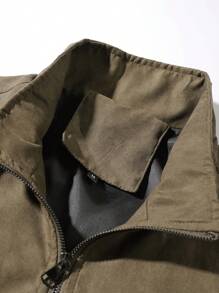 Manfinity LEGND Men's Solid Color Zip-Up Faux Suede Casual Jacket, Autumn