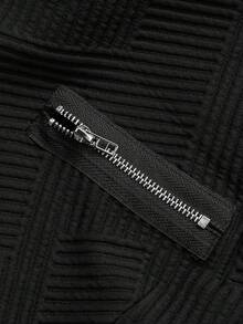 SHEIN LUNE 大码无袖前拉链简约夹克，休闲日常穿着 - 黑色 - 查看 3