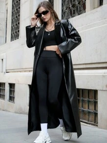 RueChic Black Peak Collar Double Button Placket Trench Coat - Black - View 6