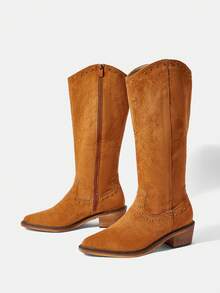 Styleloop Women's Western Style Retro Knee-High Boots - Brown - View 4