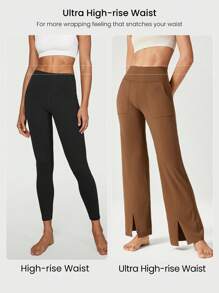 GLOWMODE Quần ống rộng cạp cao FeatherFit™ xẻ bên hông có túi bên hông tập yoga tác động thấp hàng ngày - màu nâu - Xem 3