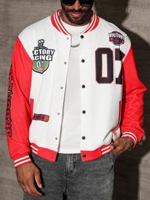 Manfinity LEGND Chaqueta de béisbol casual de manga larga con estampado de letras, para hombre de talla grande, primavera/otoño - Multicolor - Ver 2