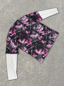 PAVTROS Áo thun nam cổ tròn dài tay họa tiết chữ bất đối xứng và nhuộm loang thời trang xuân thu - Nhiều màu - Xem 2