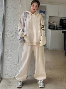 DAZY 女士秋冬保暖连帽衫和抽绳运动裤休闲套装，女士家居服套装