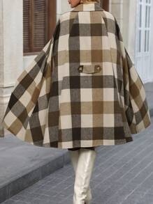 SHEIN Clasi Áo khoác nữ thanh lịch kẻ caro thắt eo với khuy trang trí, thích hợp cho mùa thu và mùa đông, màu nâu kaki ấm áp, kiểu dáng cổ điển, màu Maillard, thích hợp đi du lịch sân bay. - Nhiều màu - Xem 2