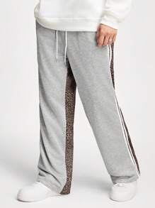 ROMWE MEN ROMWE Avant Herren einfarbige Sweathose mit Patchwork Vorderseite und Tunnelzug, lässiger Alltagsanzug