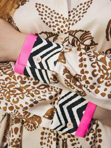 Maija 2-częściowy damski swobodny zestaw bluzki i spódnicy z nadrukiem roślinnym, jesień