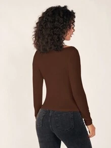 Tseoso Women's Solid Color Crew Neck Long Sleeve Casual T-Shirt, Spring/Summer - Brown - View 6