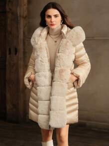 Anewsta 女士中长款可拆卸连帽厚绒毛领大衣，冬季