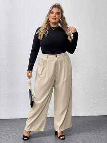 SHEIN CURVE+ Pantaloni da tailleur in vita alta di tinta unita per taglie forti