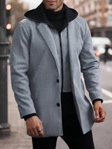 Manfinity Homme Chaqueta larga con cuello para hombre para otoño e invierno, con bolsillos, informal