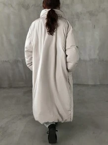 FRIFUL Áo khoác có dây rút màu trơn thường ngày mùa đông cho nữ có cổ áo dài có đệm - trắng - Xem 7