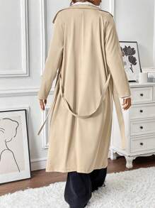 Chiquease 女式卡其色侧袋系带长袖风衣，秋冬款 - 卡其色 - 查看 2