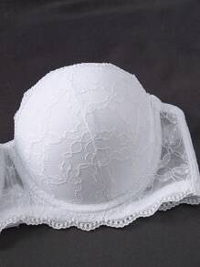 Set de 3 piezas de lencería romántica y sexy para el verano con brassiere estilo bustier sin tirantes de encaje con correas desmontables - Multicolor - Ver 3