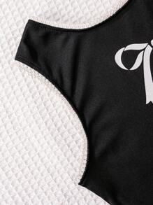 Tween Girl Black Minimalist Stylish Bow & Ribbon Print Comfortable Sleeveless Camisole Underwear - Black - View 5