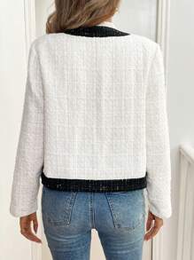 SHEIN Clasi 女士优雅撞色饰边金色纽扣前襟夹克 - 黑與白 - 查看 2