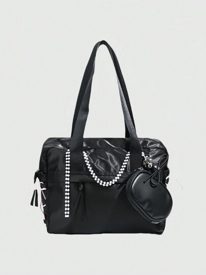 Kawaii Bolso de mano urbano minimalista de moda para mujer, bolsa casual de uso múltiple para ir al trabajo con gran capacidad, bolsa para teléfono a juego con cadena de perlas