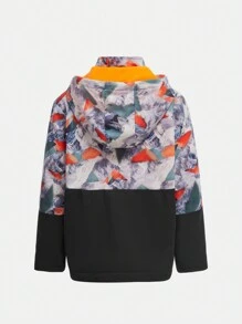 SHEIN Áo khoác dài tay có mũ trùm đầu họa tiết ngụy trang thường ngày dành cho bé trai tuổi mới lớn - màu đen - Xem 2