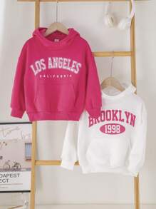 Ropa de niña para otoño/invierno 2 Sudadera holgada de punto de unicolor con capucha y estampado de letras para niña, perfecta para uso casual, diario y escolar en otoño/invierno. Regalos de Navidad, cálida de franela - Multicolor - Ver 2