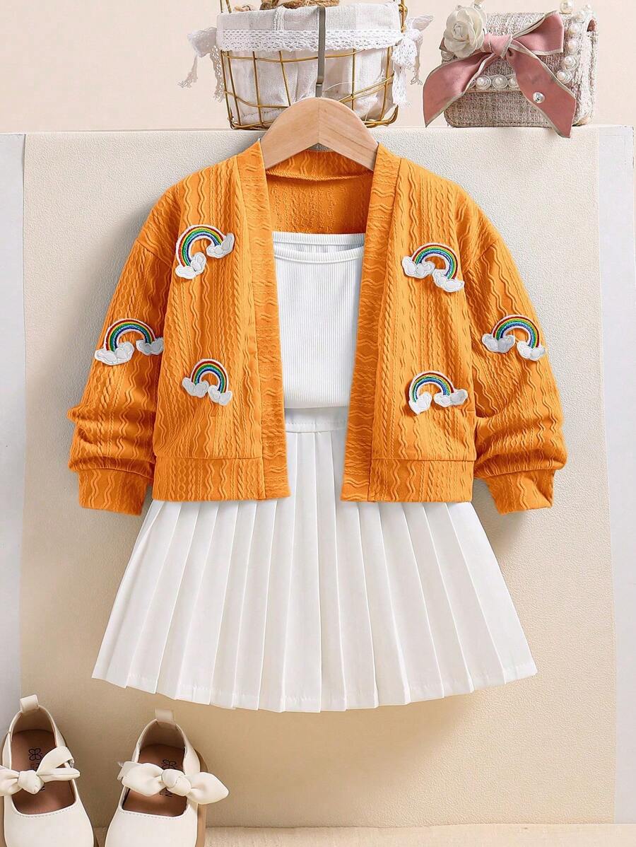 SHEIN Set da 2 pezzi di bambina stile coreano con giacca colorblock arcobaleno + gonna plissettata, torna a scuola