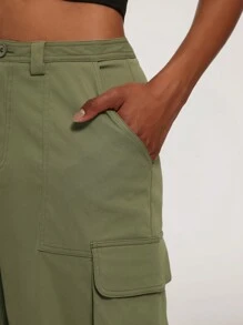 Forever 21 Fall&Winter Women Green Baggy Low Rise Solid Color Cargo Style Pants - Army Green - View 4
