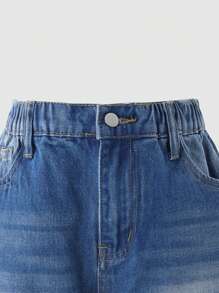 SHEIN Explorewe Girls' Color Block Distressed Flared Hem Jeans, Fashionable And Versatile, Suitable For Spring, Summer, And Autumn - Blue - View 4